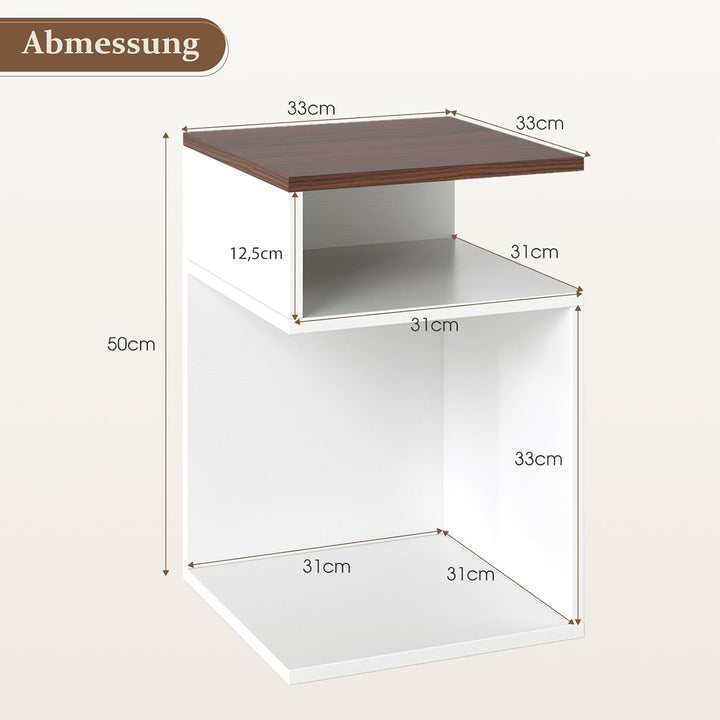 COSTWAY Beistelltisch Holz 2er Set, 3 Ebenen Sofatisch, Nachttisch, modern, für Wohnzimmer und Schla