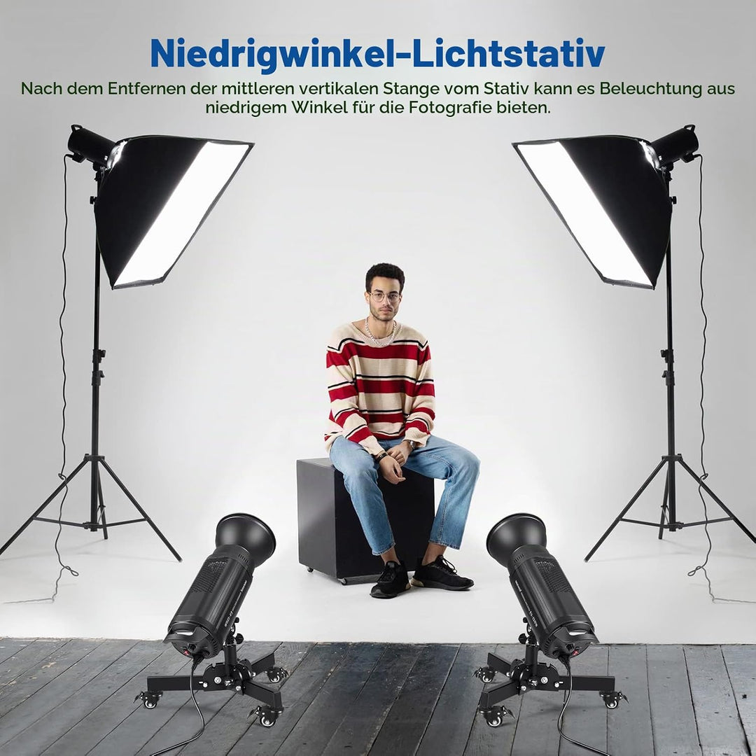 NEEWER 2er Pack Schwerlast Lichtstativ mit Rollen, 2,4Fuss max. Höhe, Faltbarer Stativständer für Au
