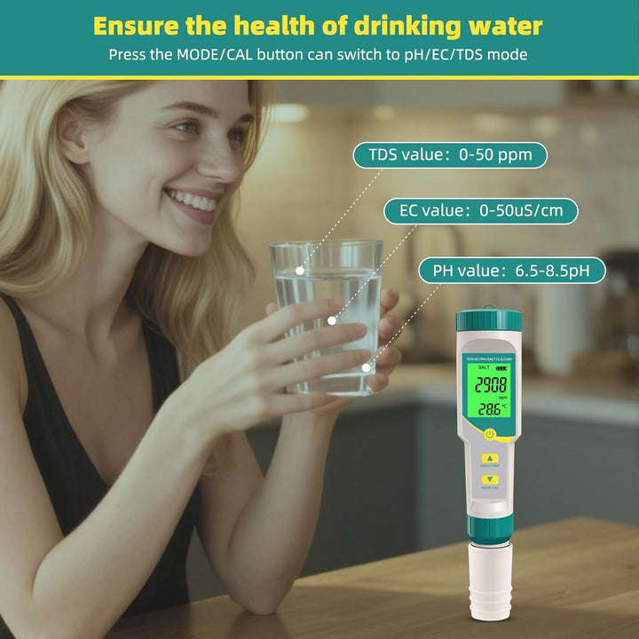 7in1 PH Messgerät Wasser, TDS, ORP, Salz, Temp - PH Wert Messgerät, ein praktisches tragbares Messge
