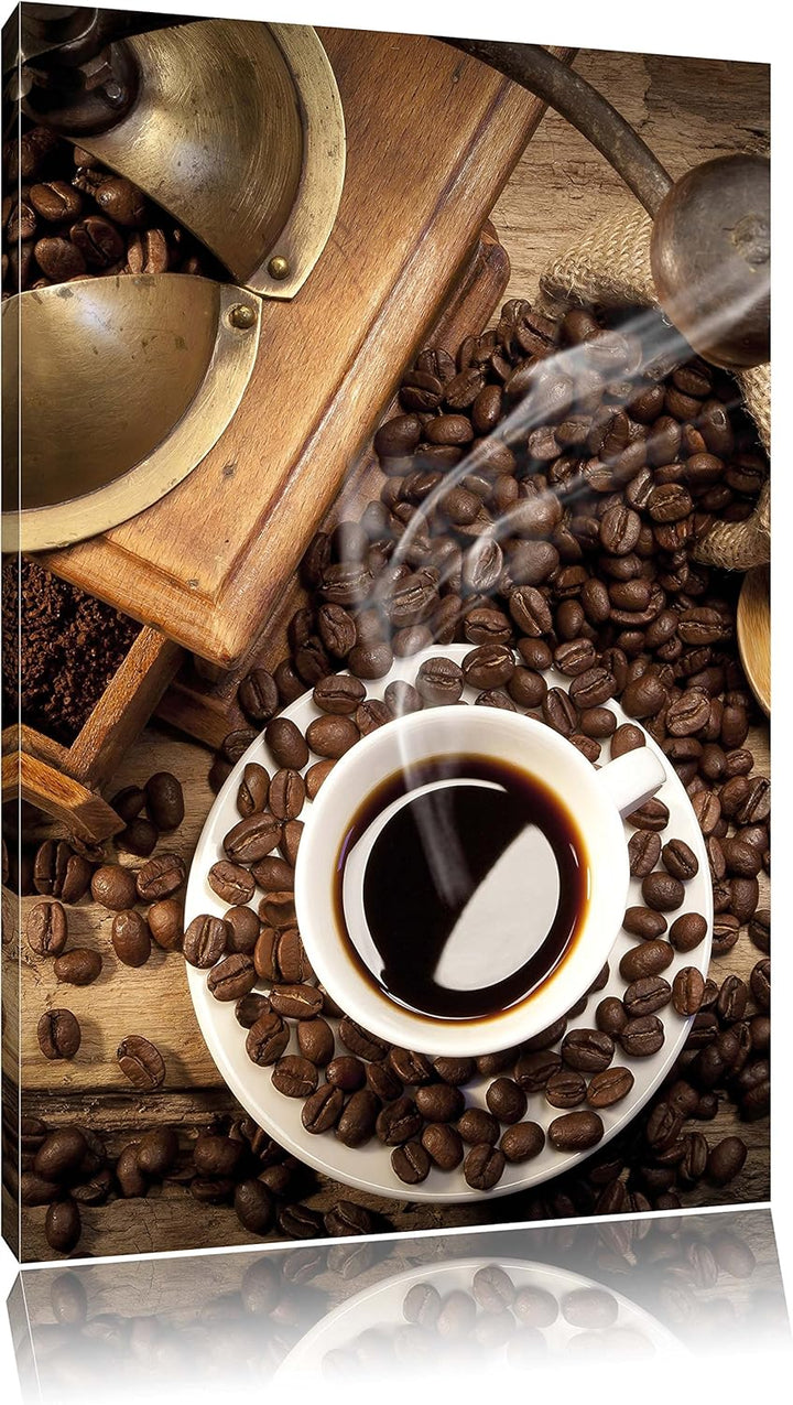 Pixxprint Kaffee Cappucino als Leinwandbild/Grösse: 100x70 / Wandbild/Kunstdruck/fertig bespannt, 10