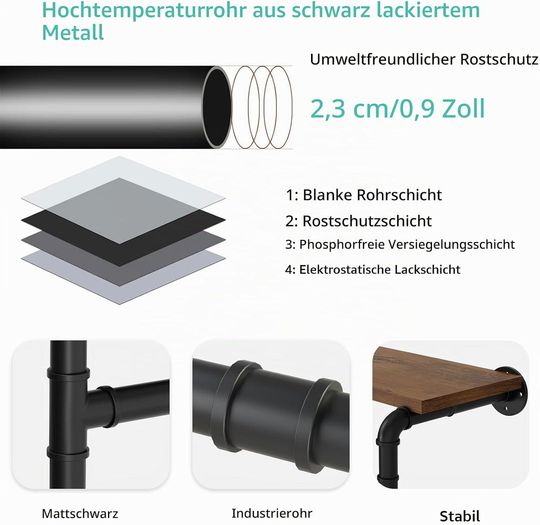 Yawinhe Industrielle Wandgarderobe mit Ablage, Kleiderstange zur Wandmontage, Garderobe Wandregal, G