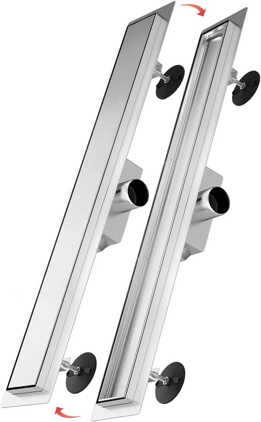 SONNI Duschrinne 80cm Edelstahl Befliesbar Komplettset Doppelseitige duschablauf Bodenablauf Flach m