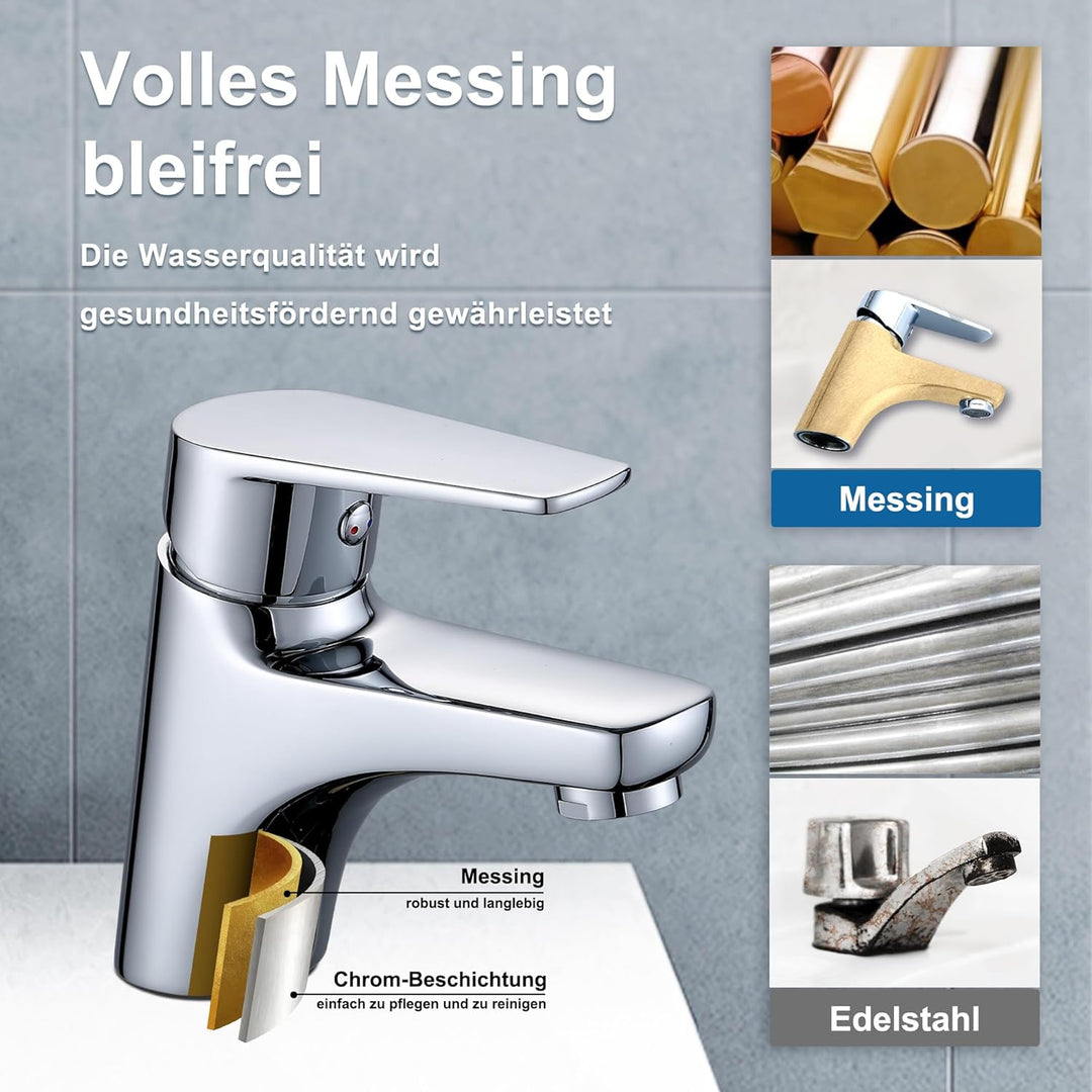 Florenta Waschtischarmatur Bad klein für Gäste-WC, Kompakt Wasserhahn Messing verchromt, Einhebelmis