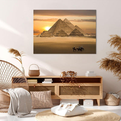 ARTTOR Bilder auf Leinwand 100x70cm Leinwandbild Pyramide ägypten wüste Gross Wanddeko Bild Schlafzi