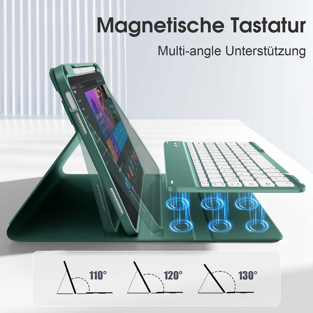 Vobafe Hülle mit Tastatur für iPad A16 11/10 Generation (2025/2022, 10,9/11 Zoll), Magnetisch Abnehm