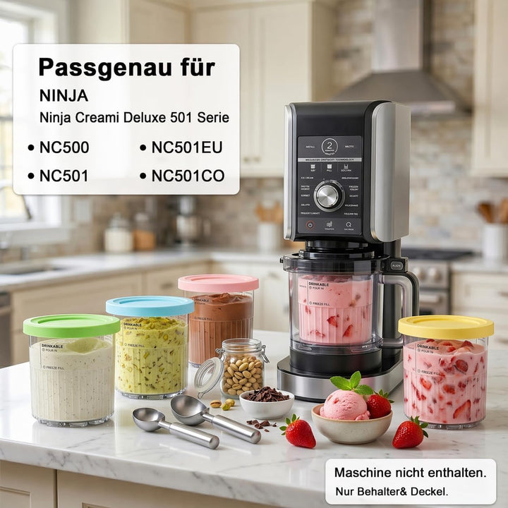 4er-Pack Eisbehälter für Ninja Creami Deluxe NC501 &amp; NC500, 710ml (24oz) Ersatzbecher mit auslaufsic