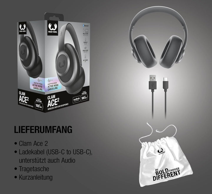 Fresh 'n Rebel Clam Ace 2, ANC-Kopfhörer, Hybrid Active Noise Cancelling, Ambient-Sound-Modus, Multi