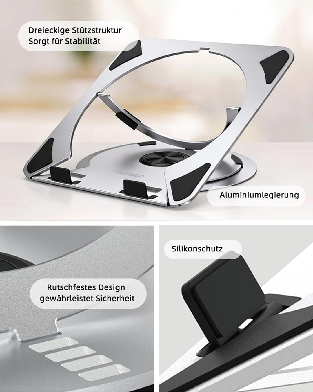 Laptop Ständer Höhenverstellbar mit 360° Drehbarer, Faltbarer Aluminium Notebook Ständer für Schreib