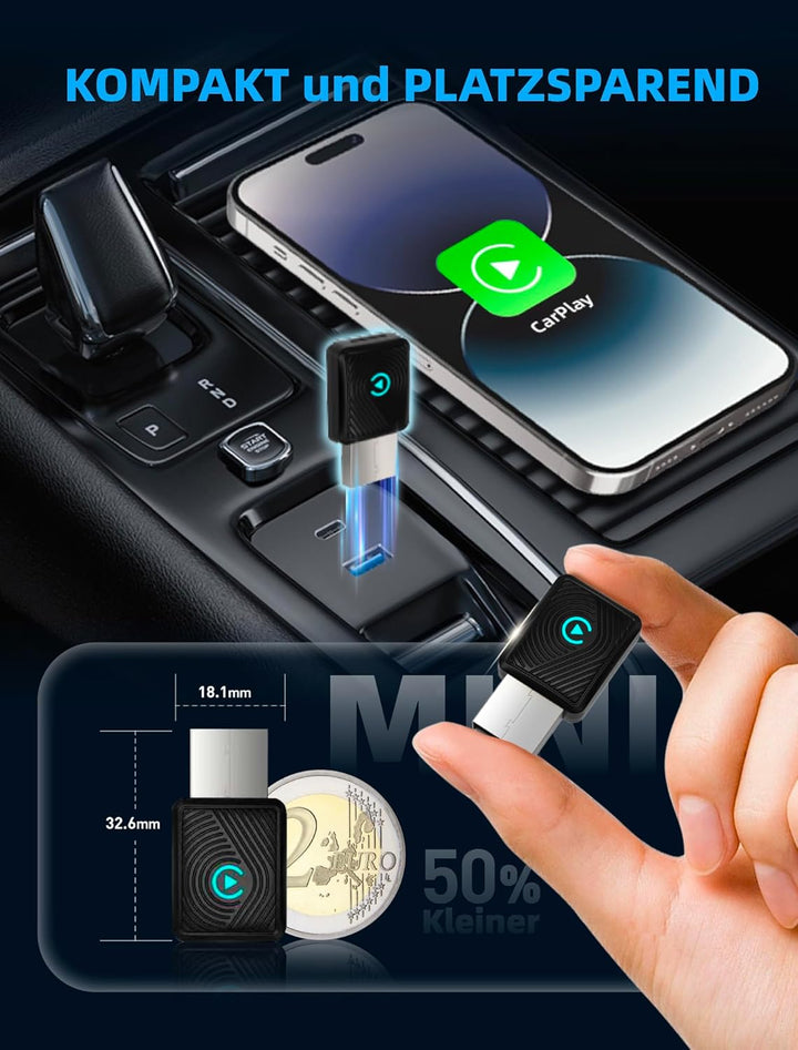 für Apple CarPlay Wireless Adapter, 2 in 1 Wireless CarPlay & Android Auto Adapter, WLAN 6 GHZ, Auto