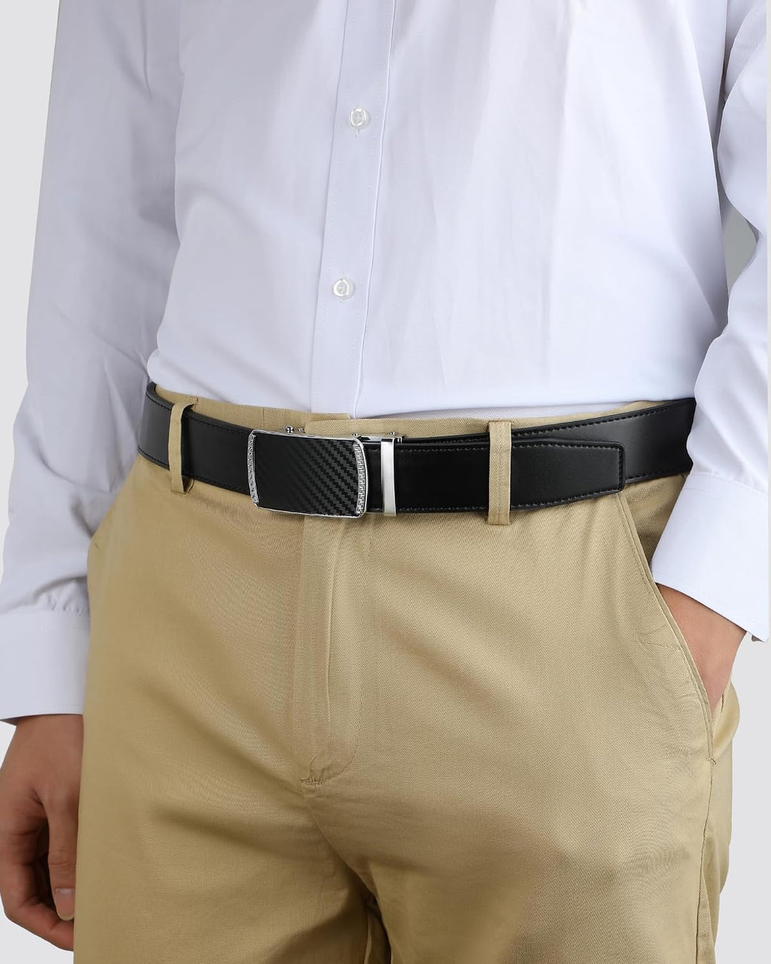 CHAOREN Gürtel Herren, Automatik Ledergürtel Herren 35mm ohne Löcher Taille 90-100cm (Gesamtlänge 11