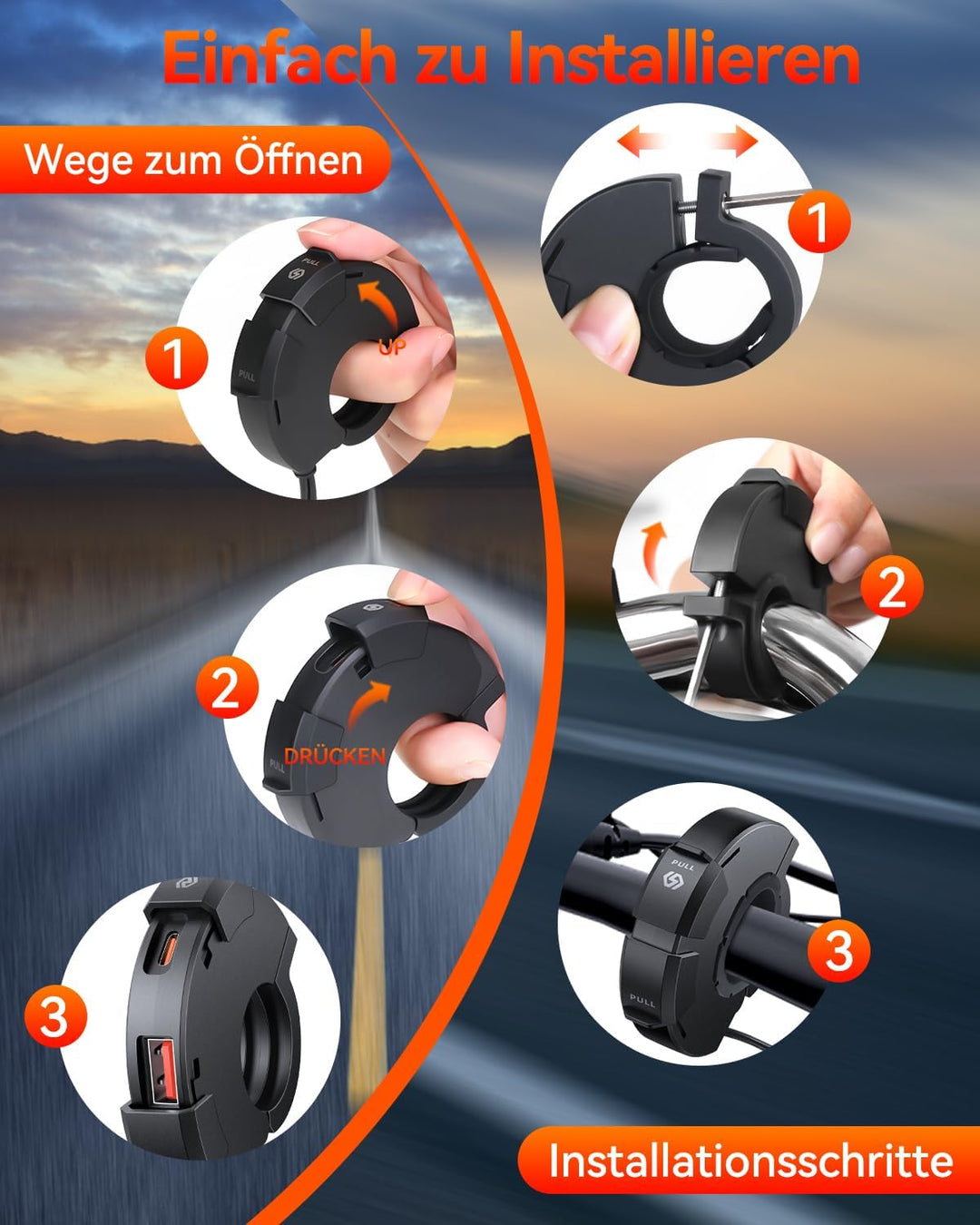 ZEXMTE Motorrad USB Steckdose, 18W QC 3.0 & 30W PD Typ C Dual USB Motorrad Ladegerät, 12V/24V Motorr