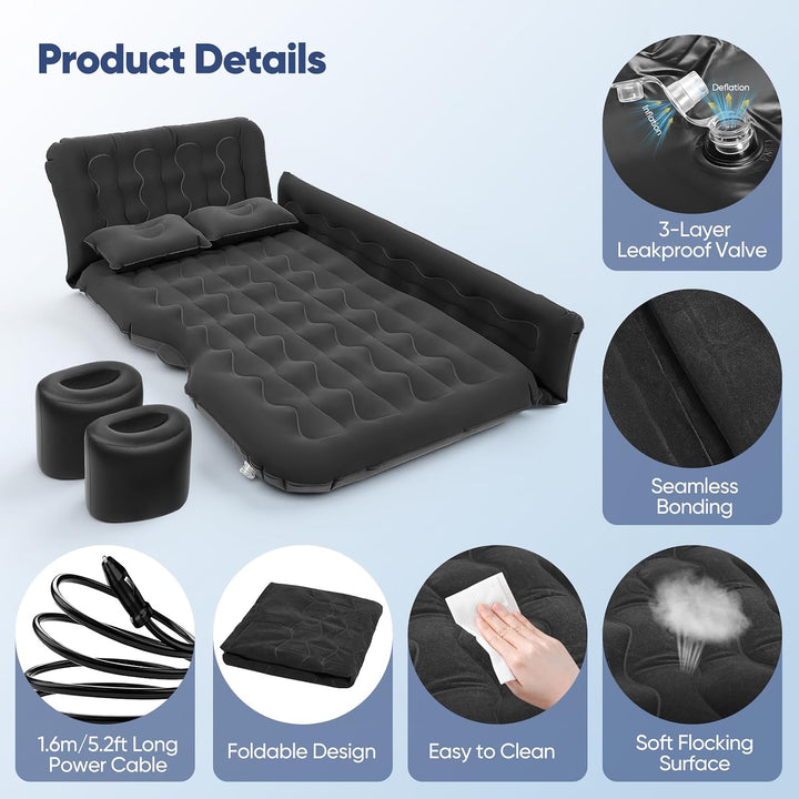 Luftmatratze für Auto, Aufblasbares Bett für Rücksitz, Luftmatratze SUV mit Luftpumpe und Kissen für