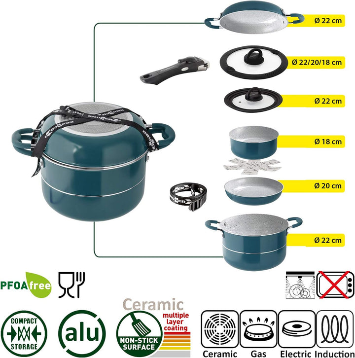 Brunner Carezza NG Camping-Kochgeschirr-Set aus Keramik mit Leichter Beschichtung, stapelbar, Ø 22 c