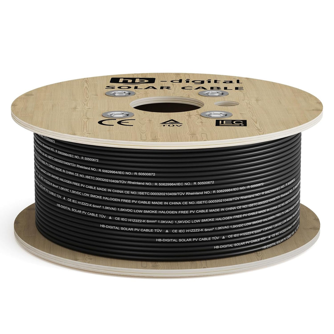 HB-DIGITAL 500m Solarkabel H1Z2Z2-K TÜV Rheinland geprüft 6mm2 UV-beständig flexibel PV Kabel Reines