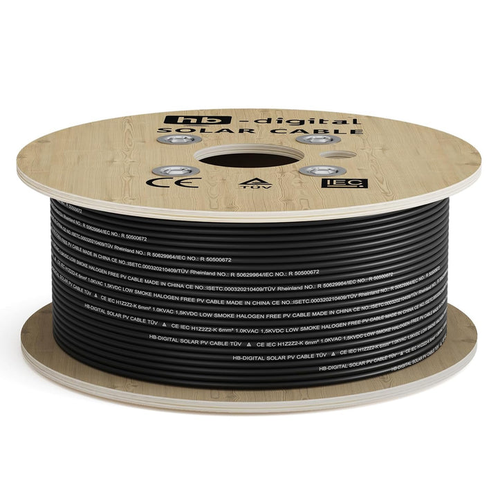 HB-DIGITAL 500m Solarkabel H1Z2Z2-K TÜV Rheinland geprüft 6mm2 UV-beständig flexibel PV Kabel Reines
