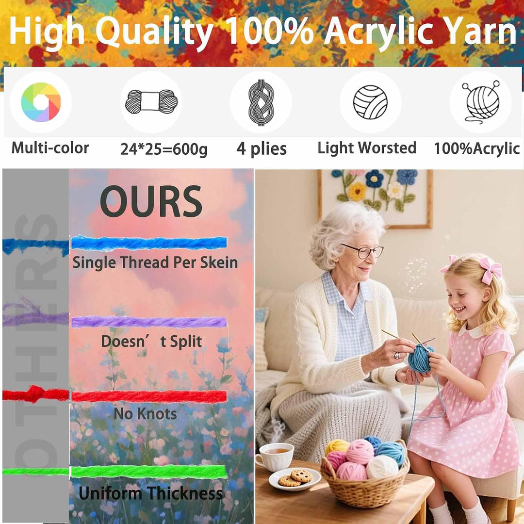 Häkelwolle Set,114pcs Häkelset für Anfänger mit 24*25g Häkelgarn,Ergonomische Häkelnadeln Stricknade