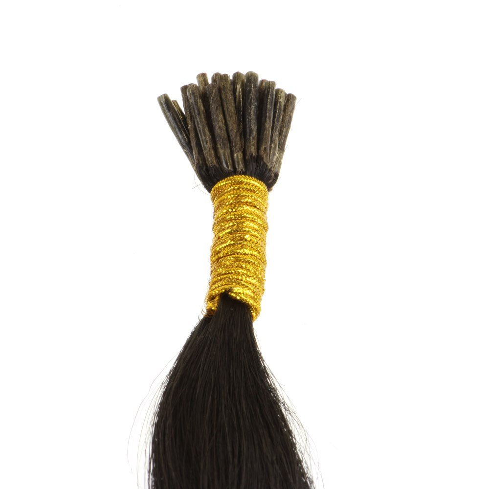 hair2heart 100 x Microring I-Tip Extensions aus Echthaar, 50cm, 0,5g Strähnen, glatt - Farbe 1 schwa