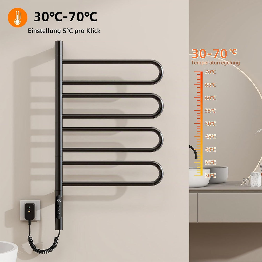Handtuchheizkörper Elektrisch, 430×780mm, 130W, 180° Drehung Badheizkörper Elektrisch, Schwarz Handt