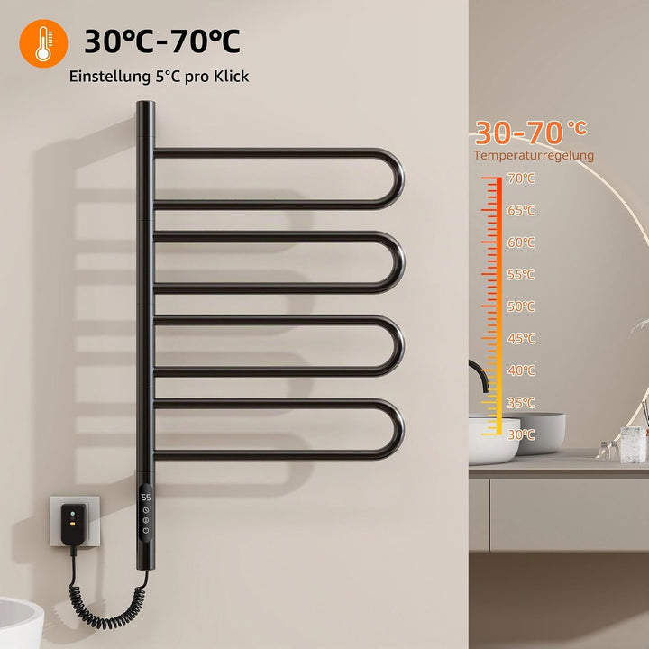 Handtuchheizkörper Elektrisch, 430×780mm, 130W, 180° Drehung Badheizkörper Elektrisch, Schwarz Handt