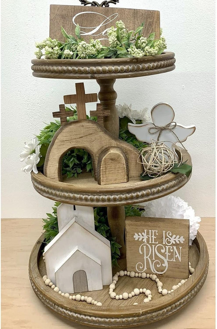 Ostern Auferstehungs Szenen Set Osterkrippe, Ostergrab Set aus Holz, Osterdeko Jesus Krippe Statuen