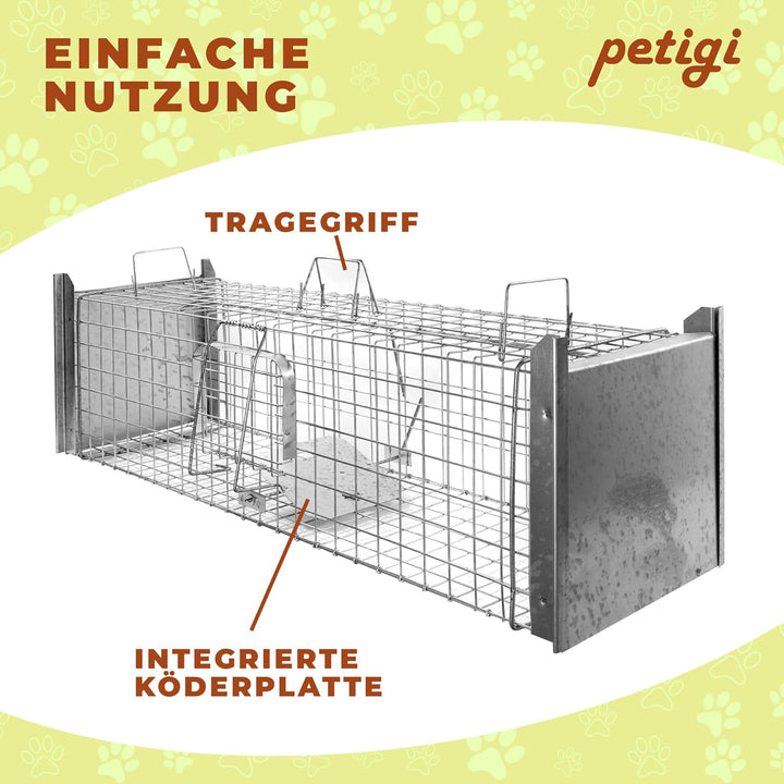 Petigi Tierfalle Lebendfalle für kleine bis mittelgrosse Tiere wie Maus, Katze, Marder, Fuchs, Otter
