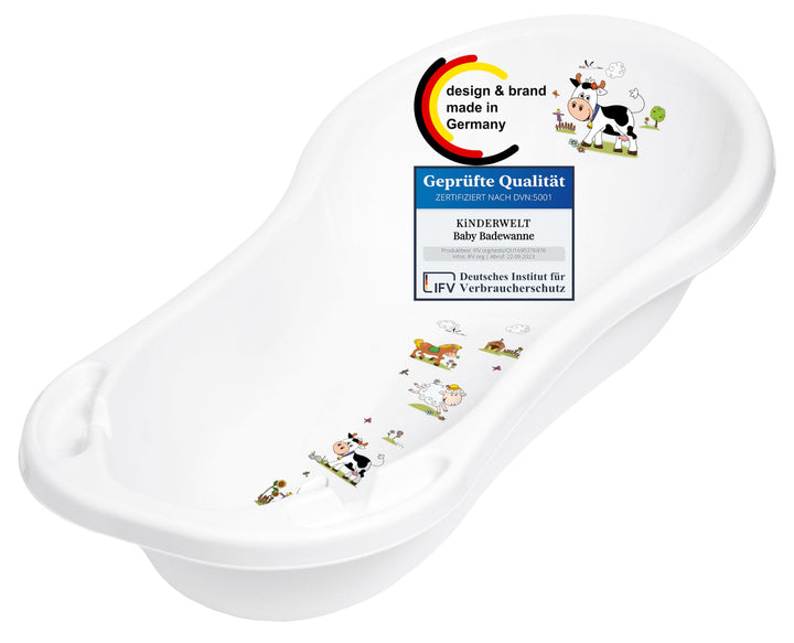 KiNDERWELT Babywanne 100 cm - Baby Badewanne mit Funny Farm Motiv - BPA-Frei - Wanne zum Baden für B