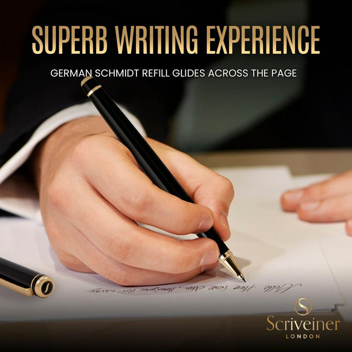 Scriveiner Tintenroller Hochwertiger Tintenroller mit Echtvergoldung, schwarze Schmidt Ersatzmine, G