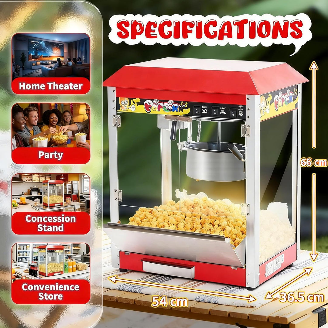 Popcornmaschine, 10 oz Kessel für 60 Tassen pro Ladung, 1300 W, Tisch-Popcornmaschine mit Popcornsch
