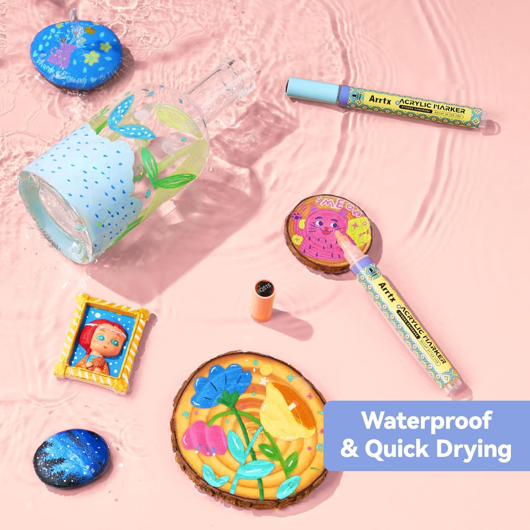 Arrtx 48 Farben Acrylstifte für Steine wasserfest, 3 mm Farbmarker mit mittlerer Spitze, Permanent A