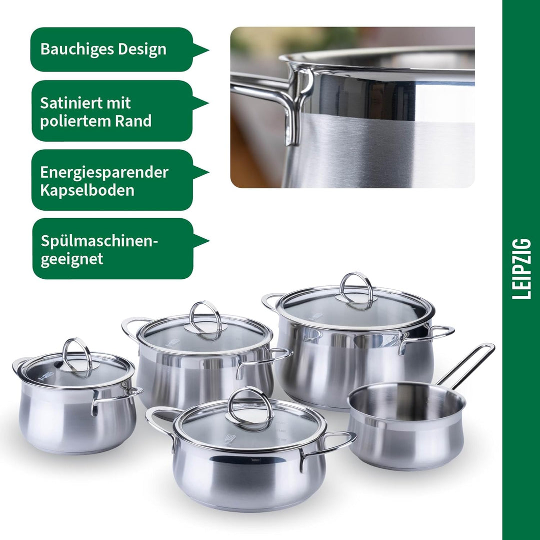 Chefkoch trifft Fackelmann Topfset 9-tlg. – Hochwertiges Edelstahl Kochgeschirr mit Glasdeckeln, Ind