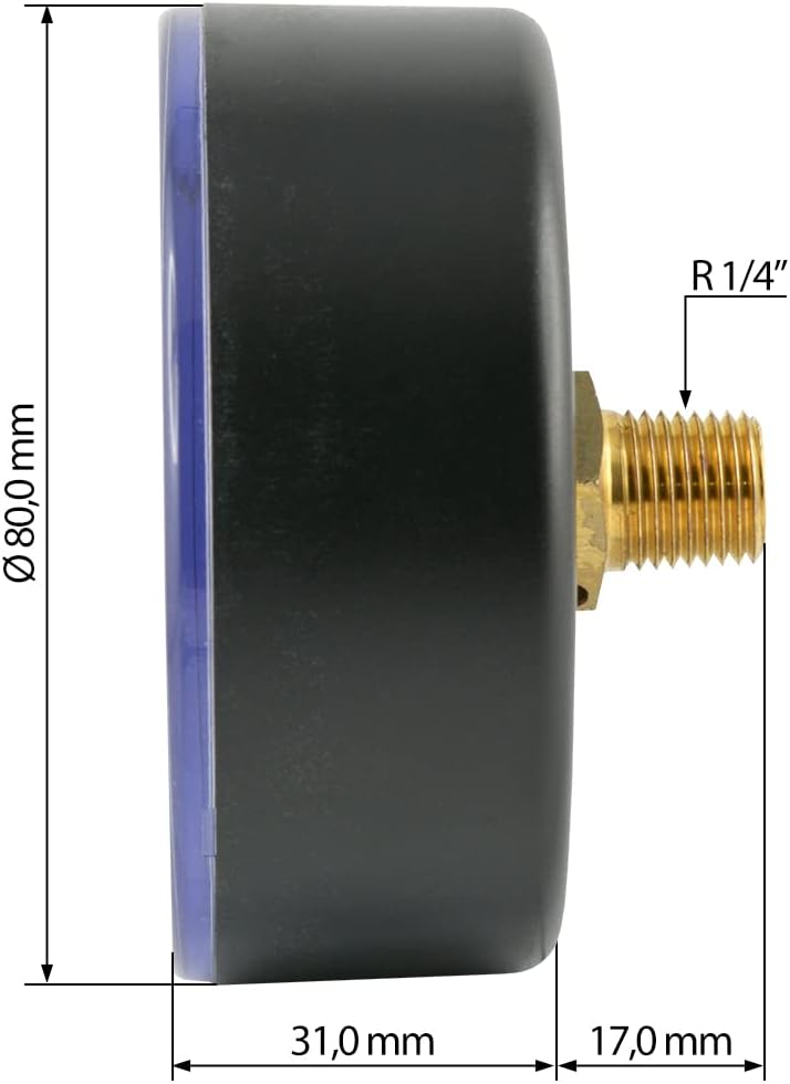 Fittingteile - Manometer für Reifenfüller 0 bis 12 bar (R 1/4") 80 mm Waagerecht Druckluft WIKA (Gew