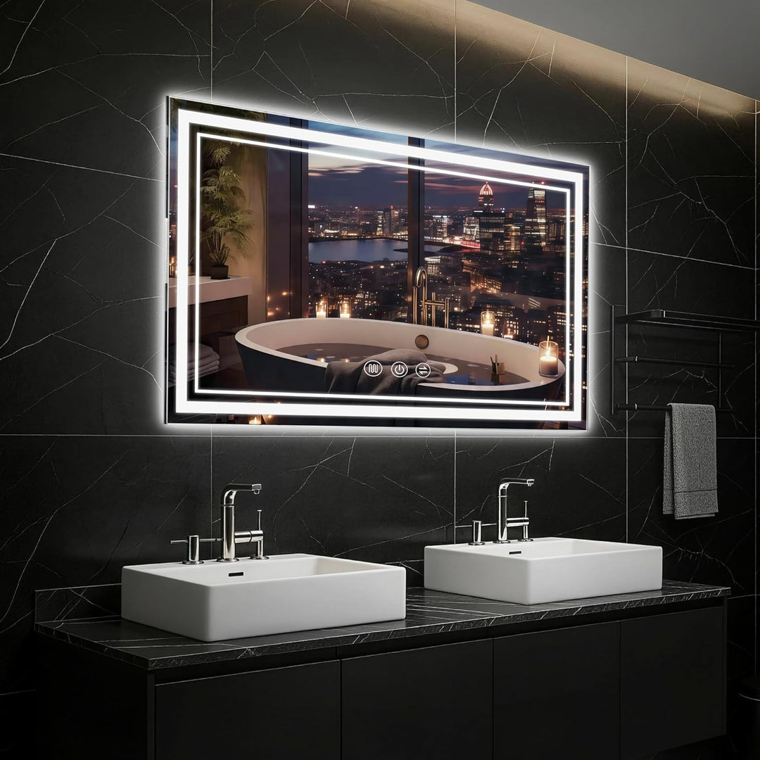 Badspiegel mit Beleuchtung, 50x70cm LED Spiegel Badezimmerspiegel mit Beleuchtung, Badspiegel Mit To