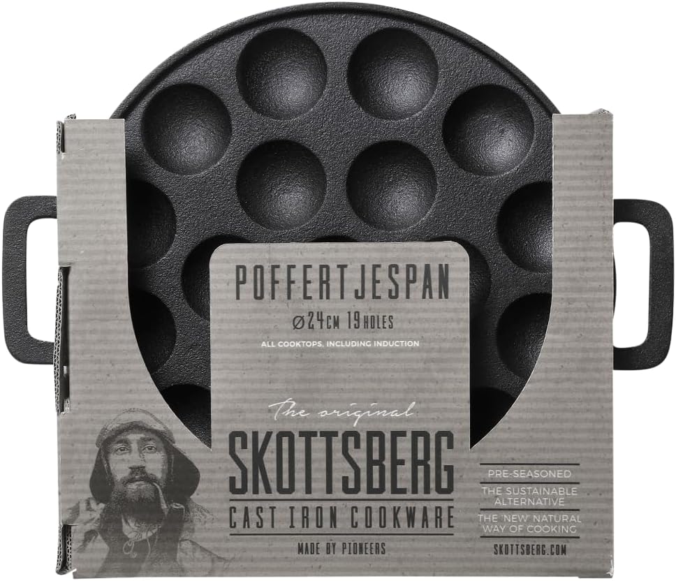 SKOTTSBERG Poffertjes Pfanne Gusseisen 24 cm eingebrannte Augenpfanne für holländische Spezialitäten