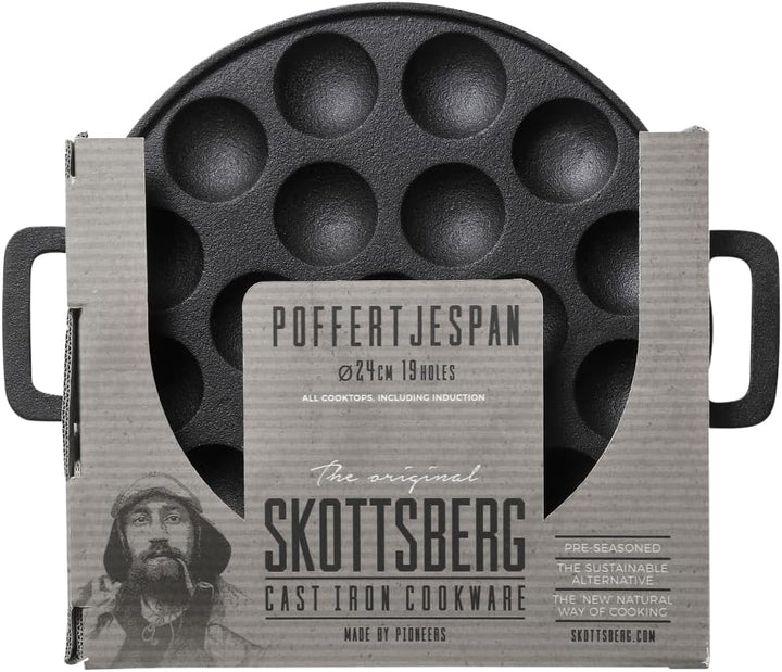 SKOTTSBERG Poffertjes Pfanne Gusseisen 24 cm eingebrannte Augenpfanne für holländische Spezialitäten
