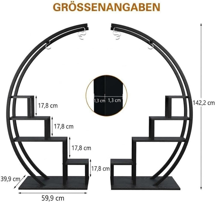 Pflanzenständer Metall 2er-Set, 5 Ebenen Blumenregal Halbmond, Hohe Blumentreppe Indoor, Pflanzenreg