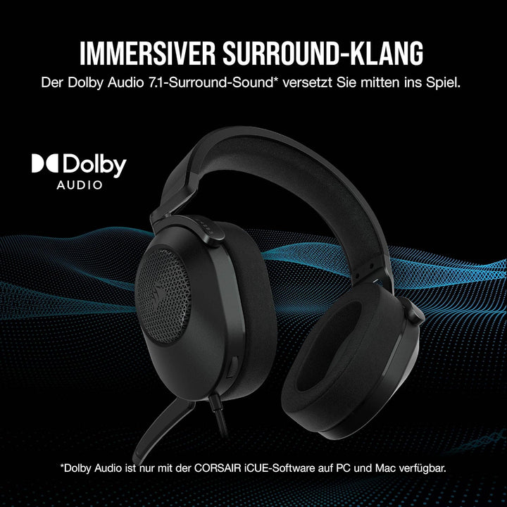 CORSAIR HS65 SURROUND Multiplattform Kabelgebundenes Gaming-Headset - Dolby 7.1 Surround Sound - Son