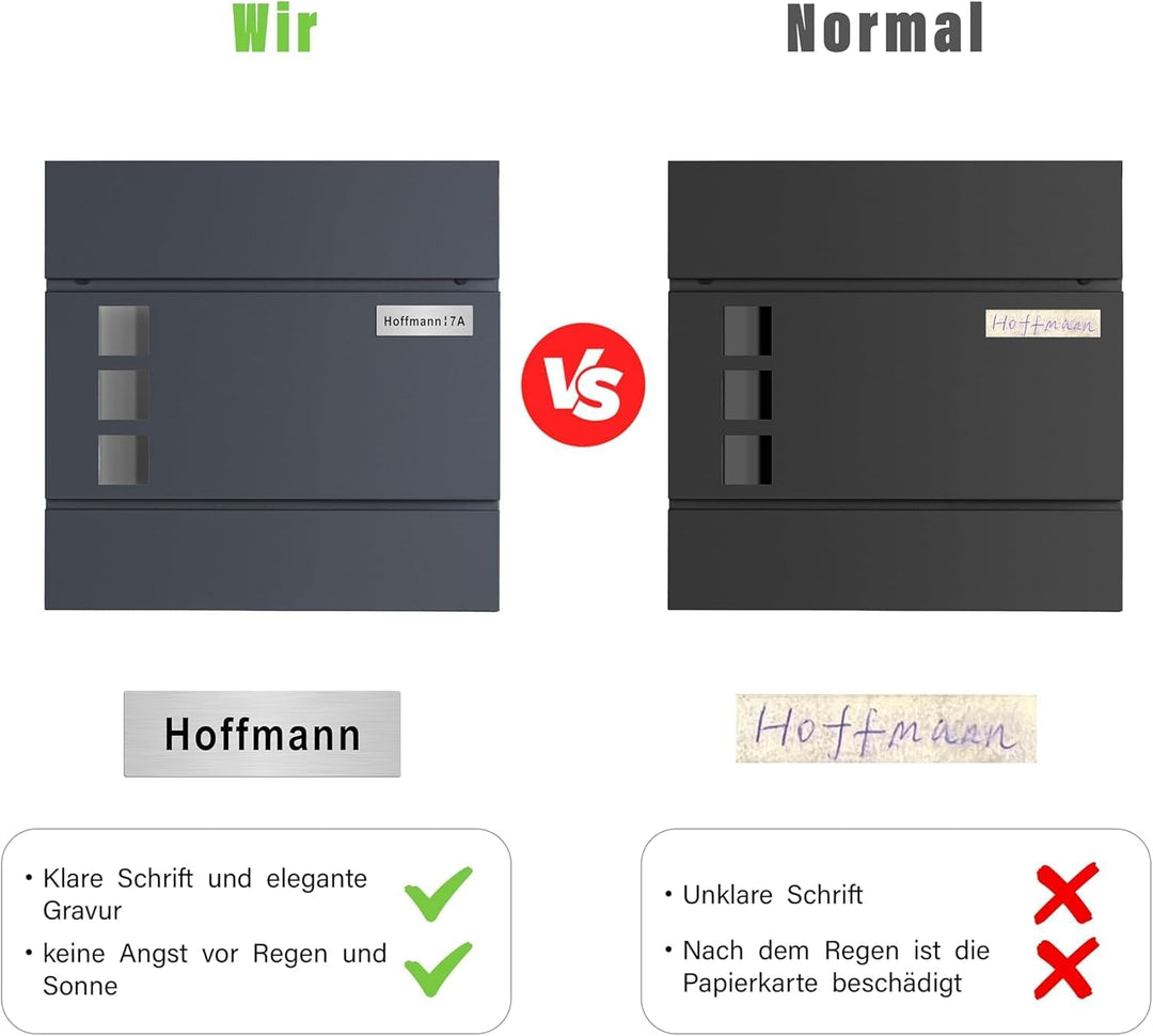 Zedelmaier XL Briefkasten personalisiert mit Edelstahl Namensschild Anthrazit Wandbriefkasten Postka