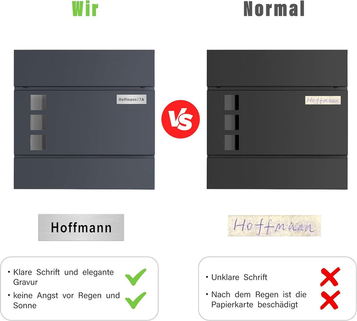 Zedelmaier XL Briefkasten personalisiert mit Edelstahl Namensschild Anthrazit Wandbriefkasten Postka