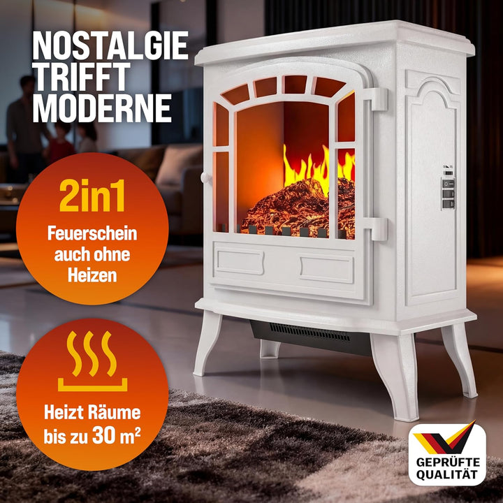 Elektrokamin mit Heizer Kaminfeuer LED elektrischer 2000W Heizlüfter weiss Elektroofen mit Flammen