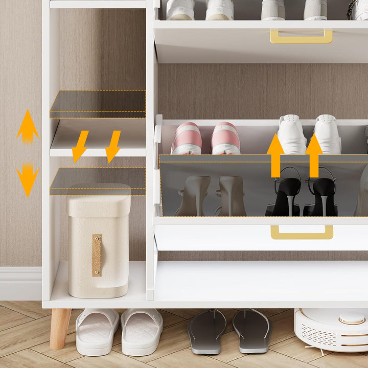 Schuhschrank mit 2 Klappen Schmal Schuhschrank mit 2 Flip-Schuhregal 1 Schublade und 3 Ablagefächer