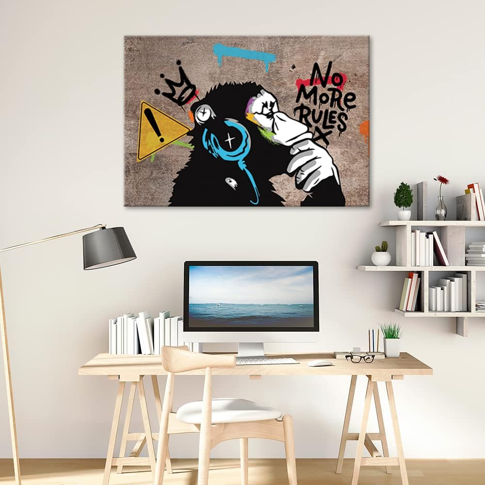 Feeby Bilder 100x70 cm Banksy DJ Affe Betonoptik 1 tlg Modern Wandbilder Leinwandbilder Bild auf Lei