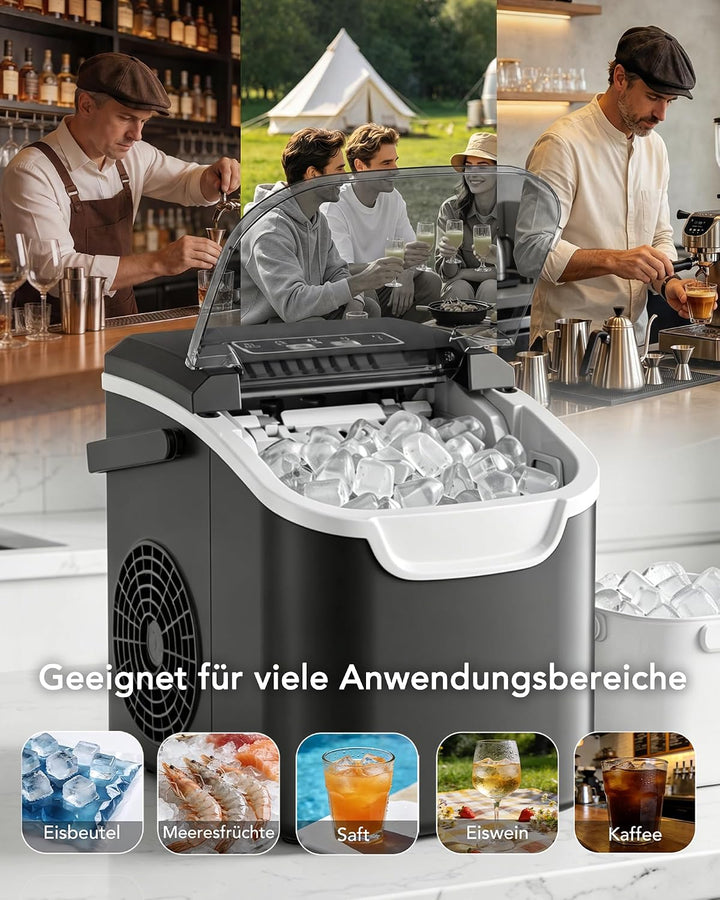 Kismile Eiswürfelmaschine, Eis in 6 Min, 11,8 kg 24 Stunden, Zwei Eisgrössen, mit Tragegriff, Ein-Kn