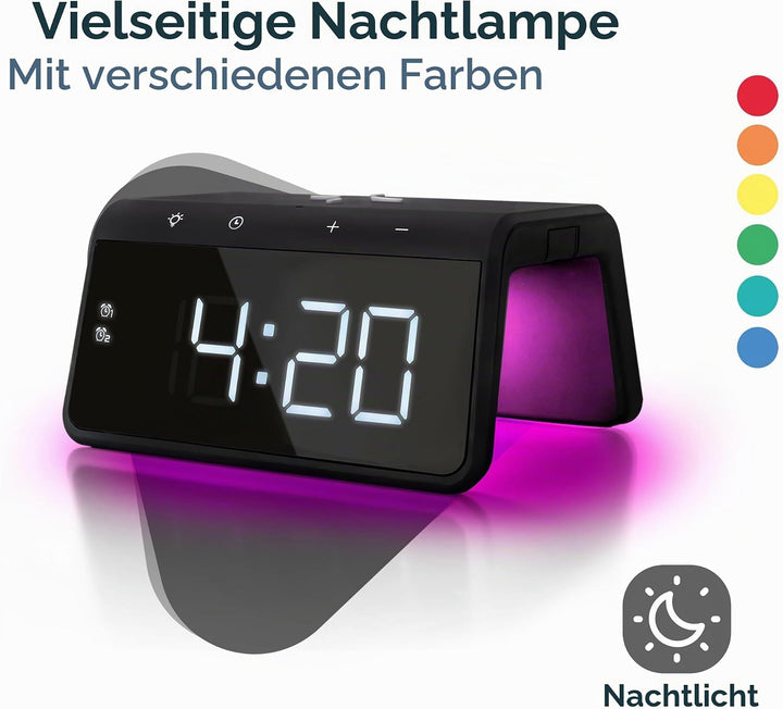 Caliber Wecker mit Ladestation - Wecker Digital mit Wake Up Light - Wecker mit Licht - Dimmbarer LED