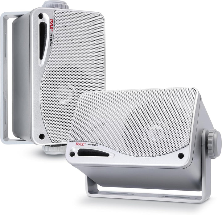Pyle Wasserdichte Lautsprecher 3.5-Zoll-200-Watt 3-Way Wetterfeste Mini Box, Silber, PLMR24S