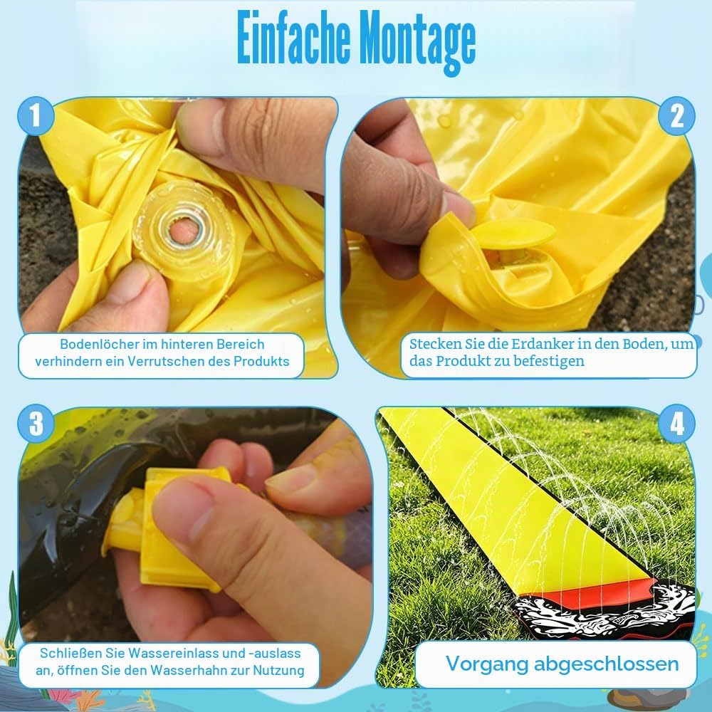 Wasserrutsche Garten, 480 x 70 cm Single Water Slide, Wasserrutschmatte mit 2 Bodyboards, Eingebaute