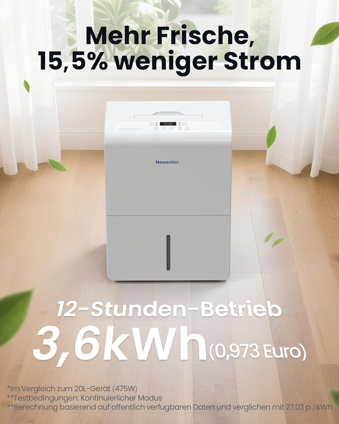 Newentor Luftentfeuchter 25L/24h, Für 215m³/80m² Räume - 3 fache Geräuschreduktion - Stromsparender