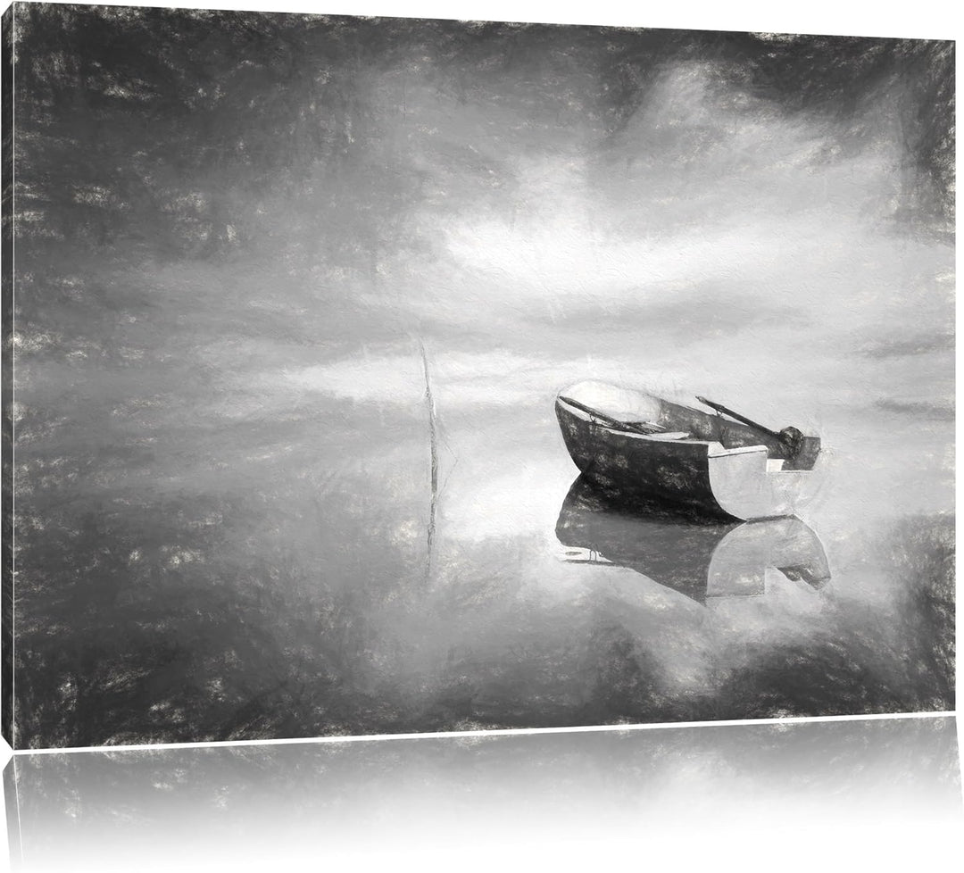 Pixxprint Einsames Boot auf See als Leinwandbild/Grösse: 100x70 cm/Wandbild/Kunstdruck/fertig bespan