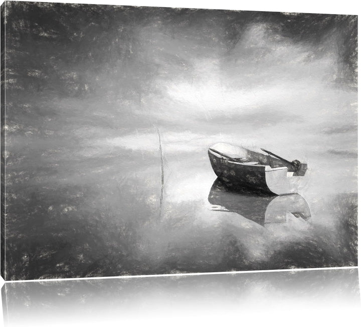 Pixxprint Einsames Boot auf See als Leinwandbild/Grösse: 100x70 cm/Wandbild/Kunstdruck/fertig bespan