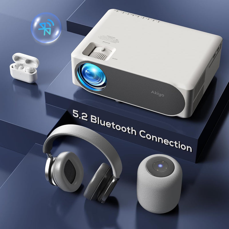 Beamer, Full HD 1080P 20000 Lumen Beamer 5G WiFi Bluetooth AKIYO Beamer 4K Unterstützung, Heimkino V