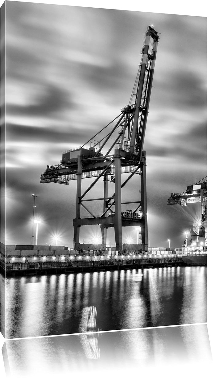 Pixxprint Containerkran im Hafen / 100x70cm Leinwandbild bespannt auf Holzrahmen/Wandbild Kunstdruck